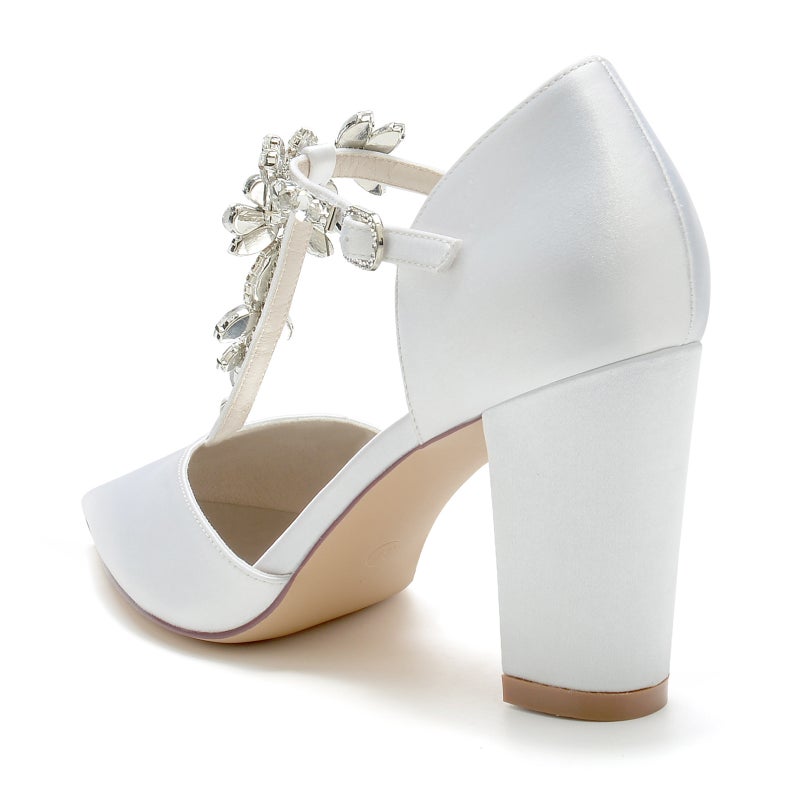2025 Thick Heel Pointed Toe Rhinestone T Strap Heavy Industry Wedding Shoes Bridal Shoes Bridesmaid Shoes Banquet Shoes 2014-18 - Image 3