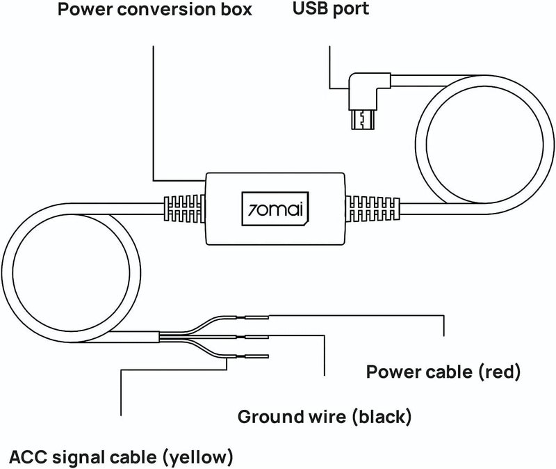 70 ماي طقم التوصيل الثابت 70mai UP02، كابل Micro USB بطول 10 أقدام لكاميرات داش كام، من 12V-30V إلى 5V/2.4A، حماية الجهد المنخفض، مراقبة الوقوف لمدة 24 ساعة لكاميرات السيارات - Image 2