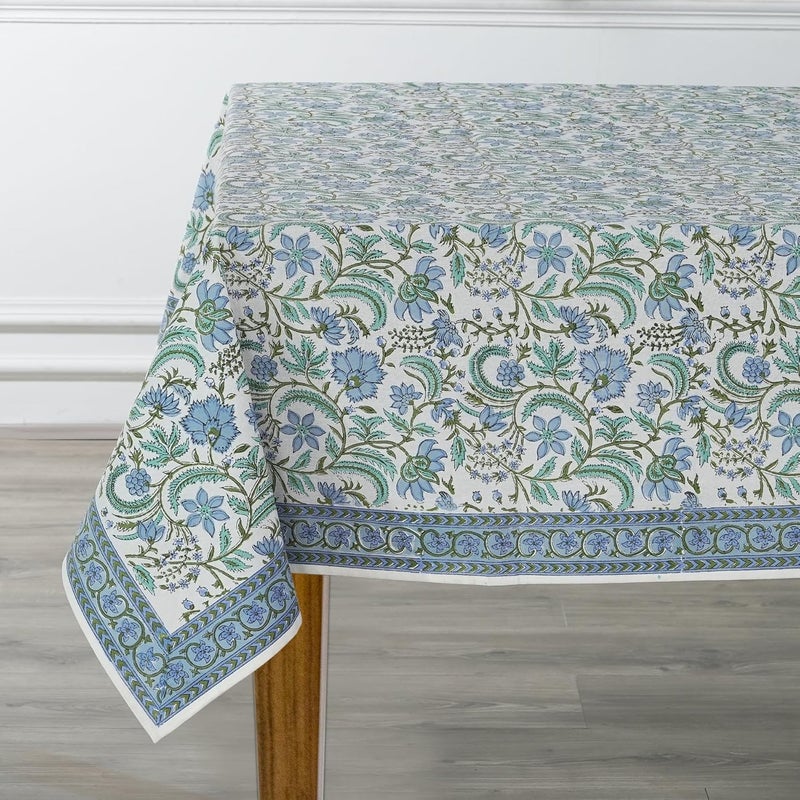 Ridhi Dark Columbia Blue Turquoise Green 70x118 Inches Rectangle 100 Cotton Hand Block Print Washable Decorative Spring Summer PartiesWedding UseFall dcor Farmhouse Dining Dinner Tablecloth - Image 3