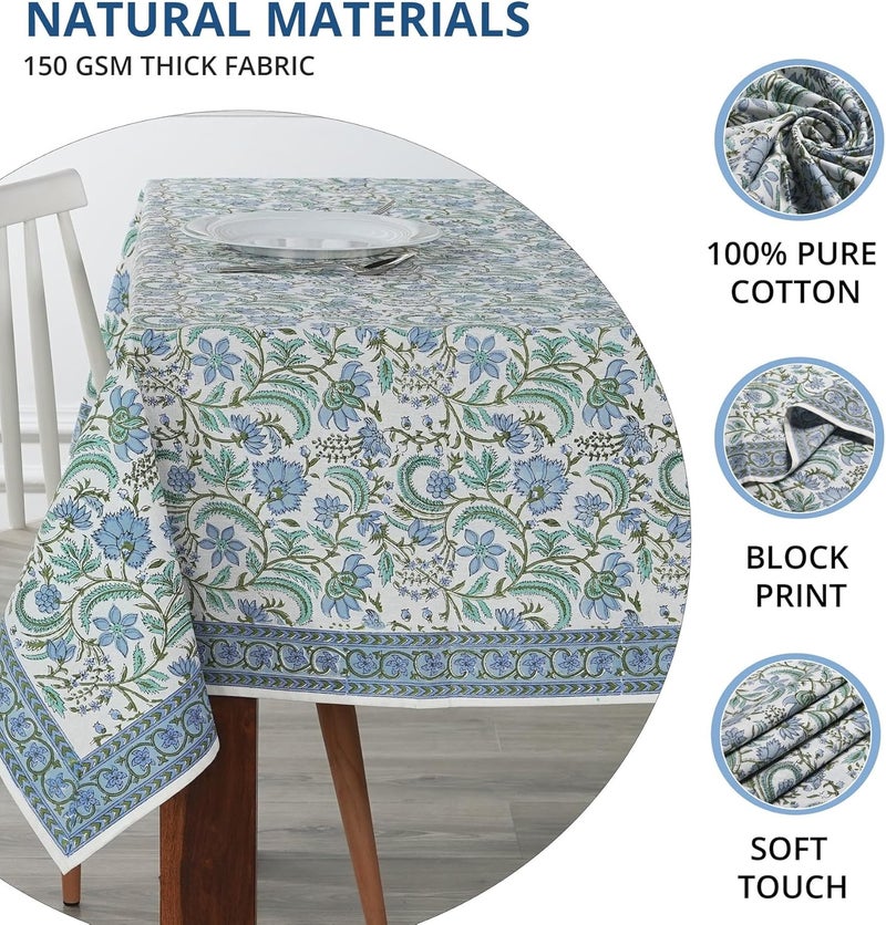 Ridhi Dark Columbia Blue Turquoise Green 70x118 Inches Rectangle 100 Cotton Hand Block Print Washable Decorative Spring Summer PartiesWedding UseFall dcor Farmhouse Dining Dinner Tablecloth - Image 5
