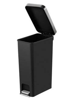 EKO HANA SLIM SERIES | Brushed Matte Finish | Soft-Closing | Fingerprint-Resistant | Step Trash Bin | Versatile For Kitchens & Bathrooms | 15 Liters | Black  - Image 1