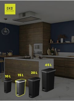 EKO HANA SLIM SERIES | Brushed Matte Finish | Soft-Closing | Fingerprint-Resistant | Step Trash Bin | Versatile For Kitchens & Bathrooms | 15 Liters | Black  - Image 2