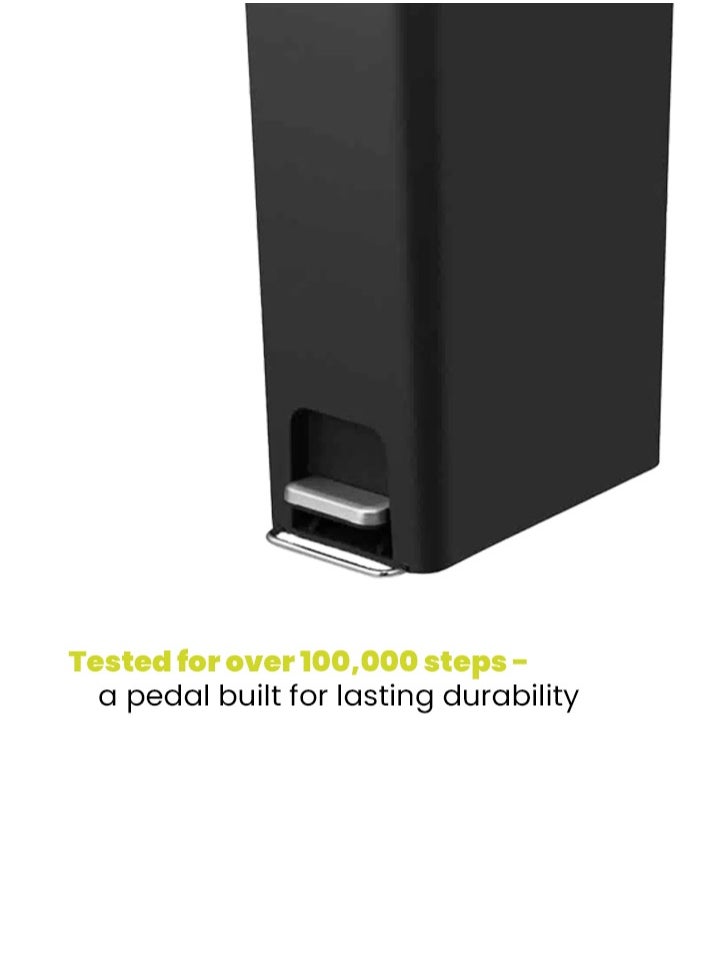 EKO - HANA SLIM SERIES | Brushed Matte Finish | Soft-Closing | Fingerprint-Resistant | Step Trash Bin | Versatile For Kitchens & Bathrooms | 15 Liters | Black - Image 1