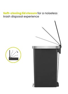 EKO HANA SLIM SERIES | Brushed Matte Finish | Soft-Closing | Fingerprint-Resistant | Step Trash Bin | Versatile For Kitchens & Bathrooms | 15 Liters | Black  - Image 4
