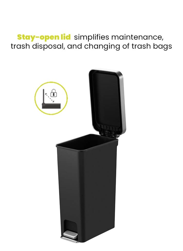 EKO - HANA SLIM SERIES | Brushed Matte Finish | Soft-Closing | Fingerprint-Resistant | Step Trash Bin | Versatile For Kitchens & Bathrooms | 15 Liters | Black - Image 1