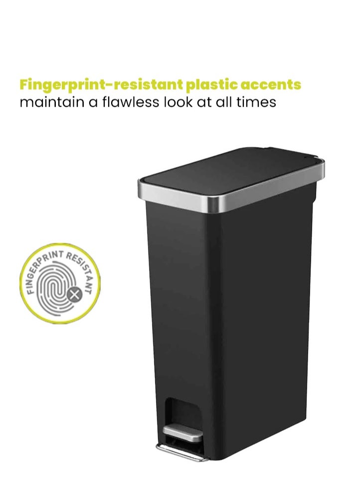 EKO - HANA SLIM SERIES | Brushed Matte Finish | Soft-Closing | Fingerprint-Resistant | Step Trash Bin | Versatile For Kitchens & Bathrooms | 15 Liters | Black - Image 1