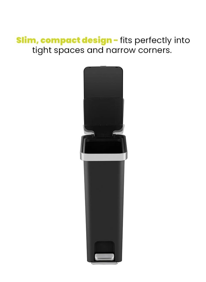 EKO - HANA SLIM SERIES | Brushed Matte Finish | Soft-Closing | Fingerprint-Resistant | Step Trash Bin | Versatile For Kitchens & Bathrooms | 15 Liters | Black - Image 1