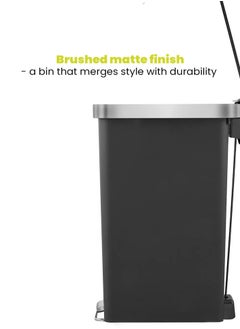 EKO HANA SLIM SERIES | Brushed Matte Finish | Soft-Closing | Fingerprint-Resistant | Step Trash Bin | Versatile For Kitchens & Bathrooms | 15 Liters | Black  - Image 5