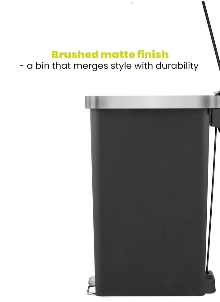 EKO - HANA SLIM SERIES | Brushed Matte Finish | Soft-Closing | Fingerprint-Resistant | Step Trash Bin | Versatile For Kitchens & Bathrooms | 15 Liters | Black - Image 1
