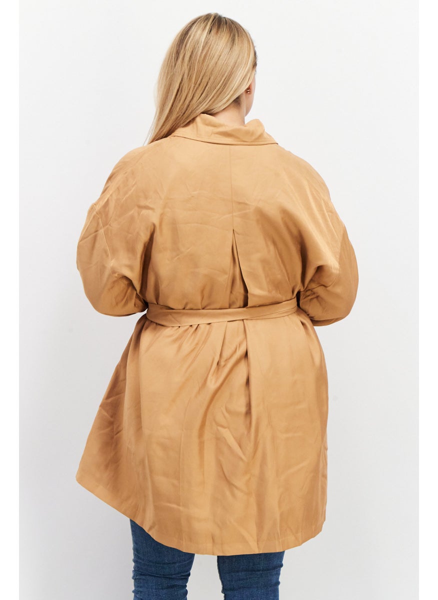 VERO MODA - Women Spread Collar Long Sleeve Plain Trench Coat, Brown - Image 1