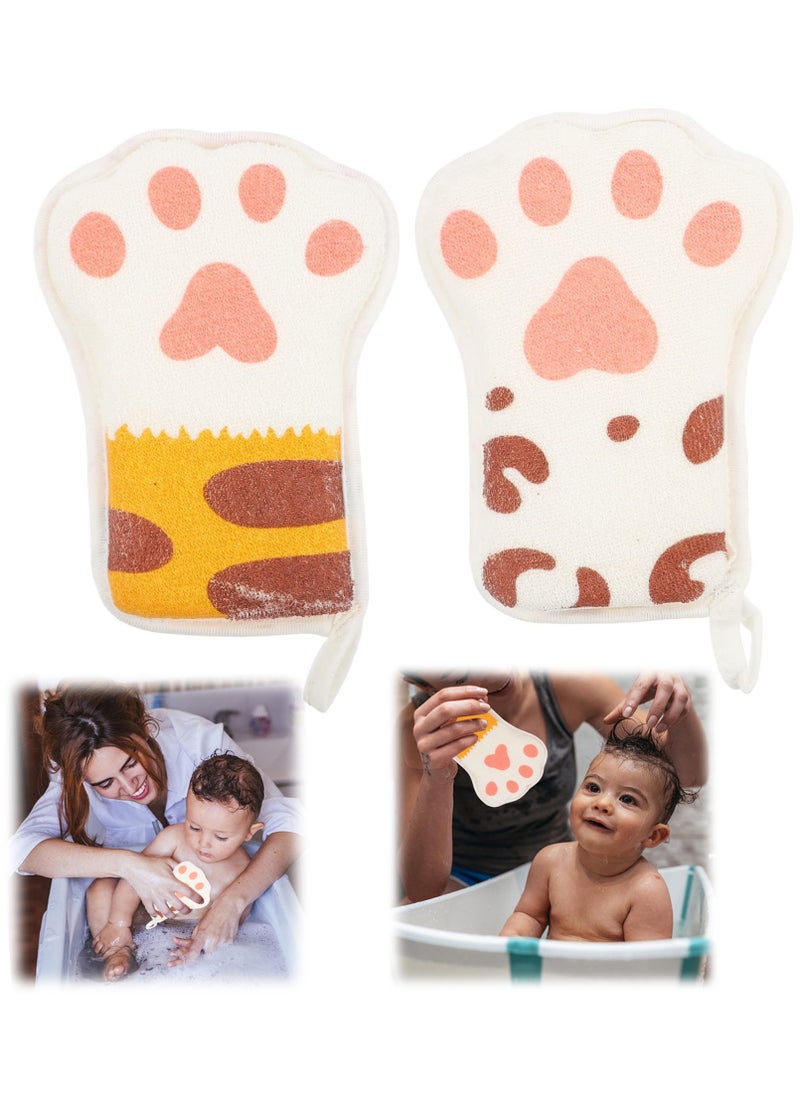 SYOSI 2Pcs Paw Bath Cotton Cartoon Towel Sponge Natural for Bathing Shower Mitten Mesh Exfoliating Brush Body Cleaning Scrubber Kid Loofah Child Net  - Image 1