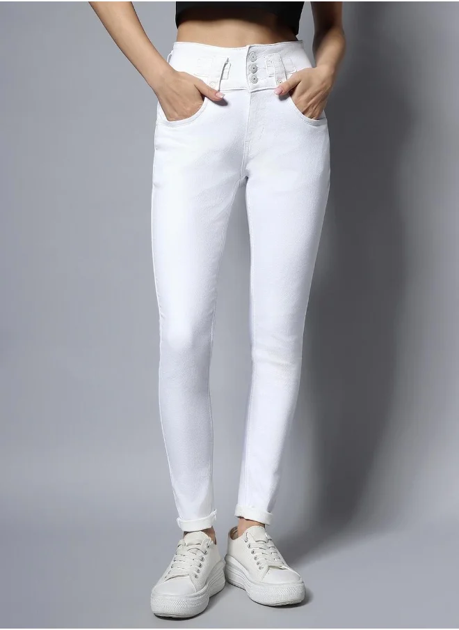 HIGH STAR Women White Slim Fit High-Rise Clean Look Stretchable Jeans