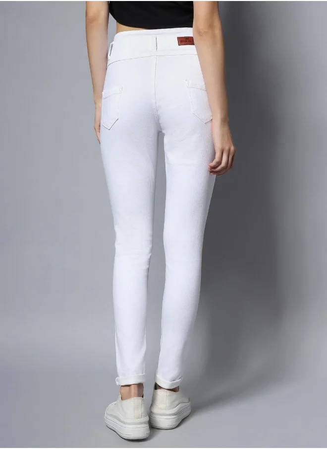 هاي ستار Women White Slim Fit High-Rise Clean Look Stretchable Jeans