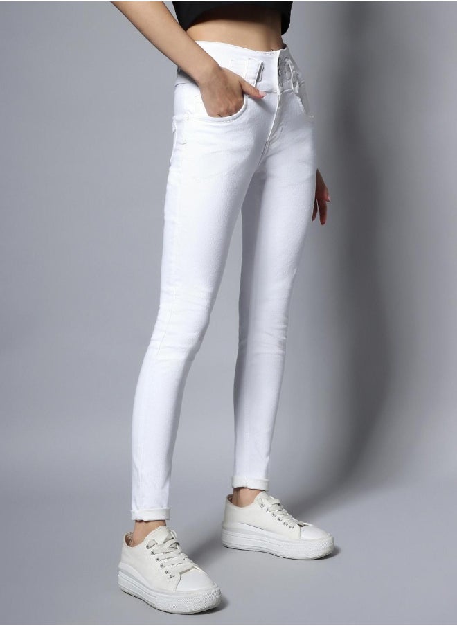 HIGH STAR Women White Slim Fit High-Rise Clean Look Stretchable Jeans  - Image 3