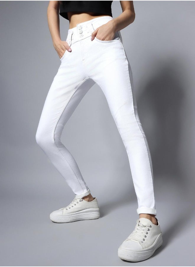 HIGH STAR Women White Slim Fit High-Rise Clean Look Stretchable Jeans  - Image 4