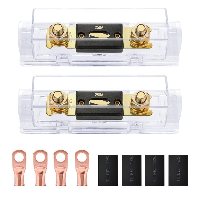 Nilight 2PCS 250A ANL Fuse Holder and ANL Fuses Electrical Protected with Wire Lugs for 0 2 4 AWG Cables Waterproof for Solar Marine Fuse Block Inverter car Audio Amplifier High Current Applications - Image 2