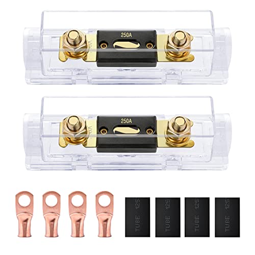 Nilight 2PCS 250A ANL Fuse Holder and ANL Fuses Electrical Protected with Wire Lugs for 0 2 4 AWG Cables Waterproof for Solar Marine Fuse Block Inverter car Audio Amplifier High Current Applications - Image 1