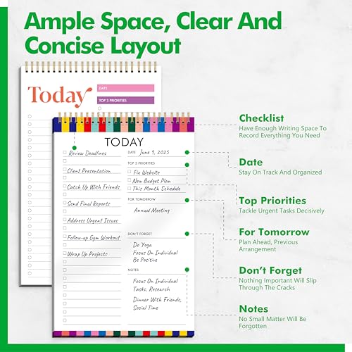 Gethelud 2 To Do List Notepads, Daily Planner Notebook with Tear-off Design, Undated Writing Organizer for Daily Tasks and Goal, Coiled Task Track Checklist Productivity Pad for Office, Classroom, Home, School - Image 2
