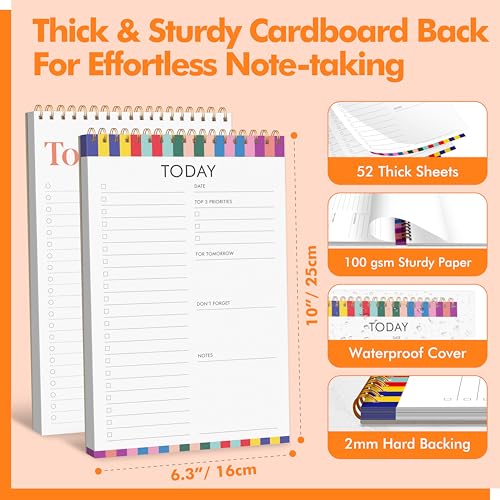 Gethelud 2 To Do List Notepads, Daily Planner Notebook with Tear-off Design, Undated Writing Organizer for Daily Tasks and Goal, Coiled Task Track Checklist Productivity Pad for Office, Classroom, Home, School - Image 4