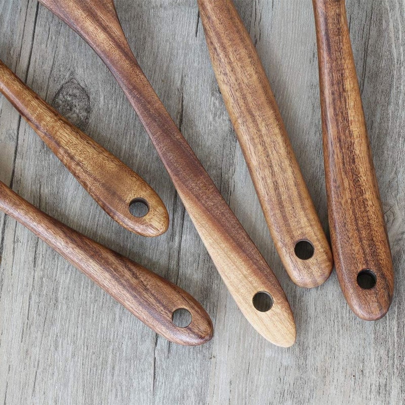 ADLORYEA Wooden Spoons for Cooking, Kitchen Utensils Set for Nonstick Cookware, 5-Piece Wood Spatulas Spoons Kitchen Tools Made by 100% Eco-friendly Natural Teak for Cooking & Serving - Image 4