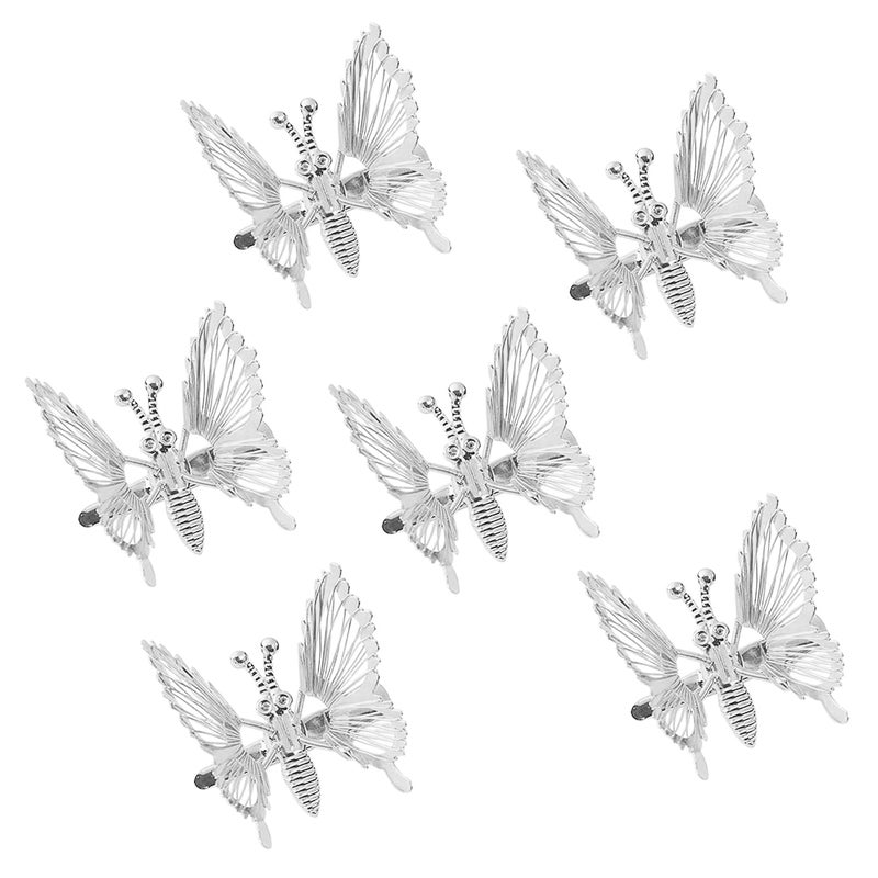 Yzurbu 6pcs 3D Metal Moving Butterfly Hair Clips, Cute Barrettes and Clamps, 90s Nostalgic Hair Accessories for Women and Girls (Silver) - Image 1