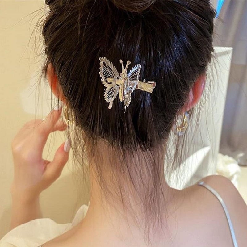 Yzurbu 6pcs 3D Metal Moving Butterfly Hair Clips, Cute Barrettes and Clamps, 90s Nostalgic Hair Accessories for Women and Girls (Silver) - Image 4