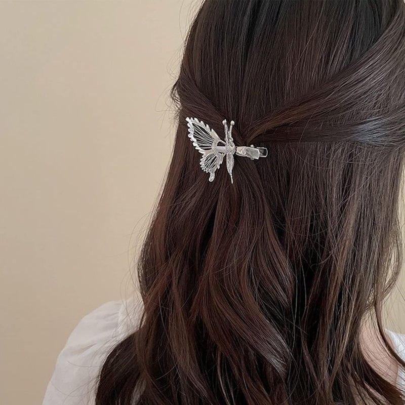 Yzurbu 6pcs 3D Metal Moving Butterfly Hair Clips, Cute Barrettes and Clamps, 90s Nostalgic Hair Accessories for Women and Girls (Silver) - Image 3