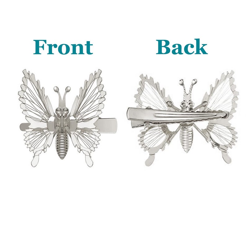 Yzurbu 6pcs 3D Metal Moving Butterfly Hair Clips, Cute Barrettes and Clamps, 90s Nostalgic Hair Accessories for Women and Girls (Silver) - Image 2