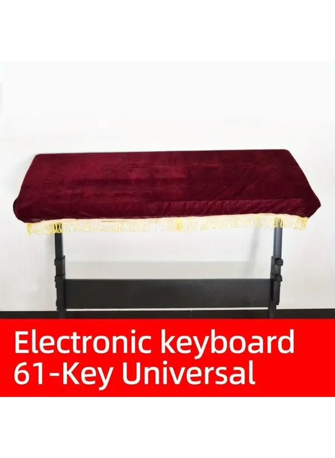 Red Velvet Dust Cover With Fringe For 61 Key Electronic Keyboard - Image 1