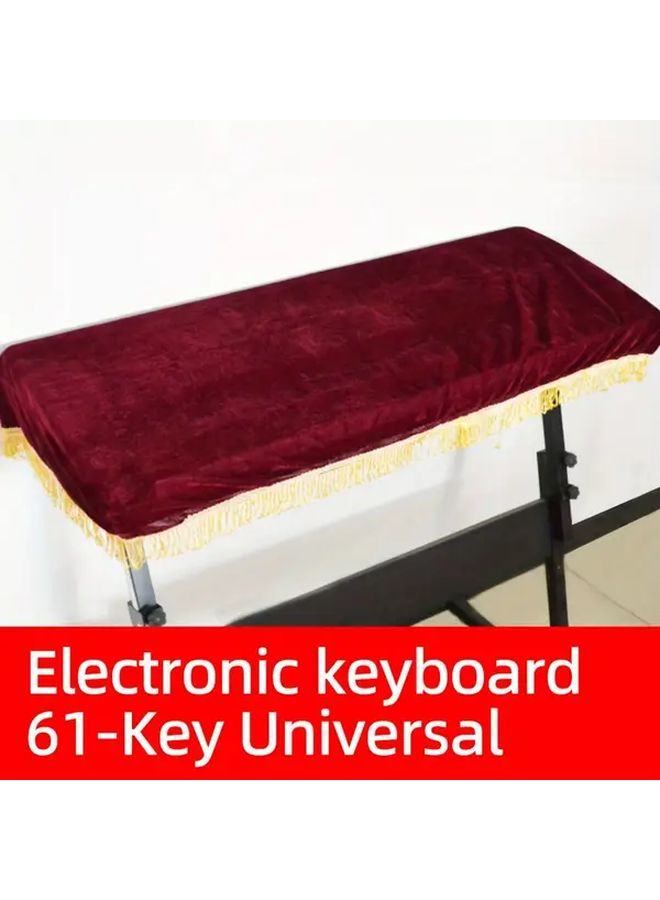 Red Velvet Dust Cover With Fringe For 61 Key Electronic Keyboard - Image 3