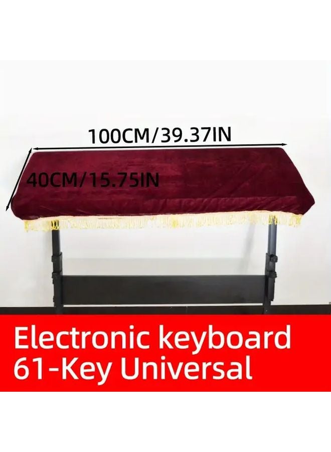 Red Velvet Dust Cover With Fringe For 61 Key Electronic Keyboard - Image 4