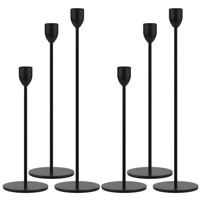 BLACK TAPER CANDLE HOLDER 6PCS CANDLESTICK HOLDERS CANDLESTICKS CENTERPIECE WEDDING TABLE DECOR FIT PILLAR 34 THICK TAPERED LED CANDLES