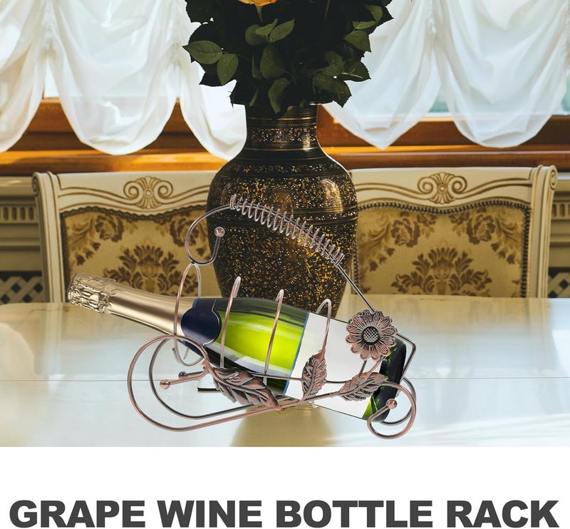 Iron Wine Bottle Rack with Grape Leaf Ornament Creative Bronze Grape Wine Holder for Home Bar Iron Craft for Desk Living Bedroom Storage and Bar Display - Image 5
