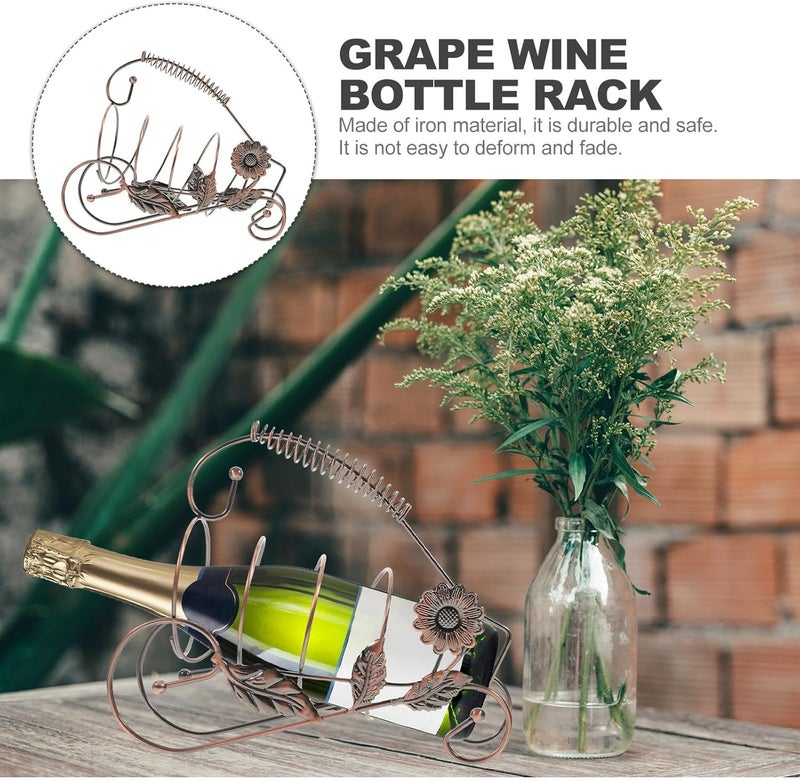 Iron Wine Bottle Rack with Grape Leaf Ornament Creative Bronze Grape Wine Holder for Home Bar Iron Craft for Desk Living Bedroom Storage and Bar Display - Image 3