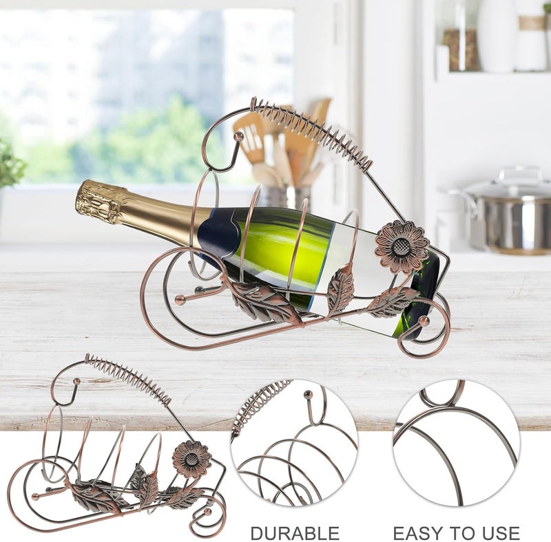 Iron Wine Bottle Rack with Grape Leaf Ornament Creative Bronze Grape Wine Holder for Home Bar Iron Craft for Desk Living Bedroom Storage and Bar Display - Image 4