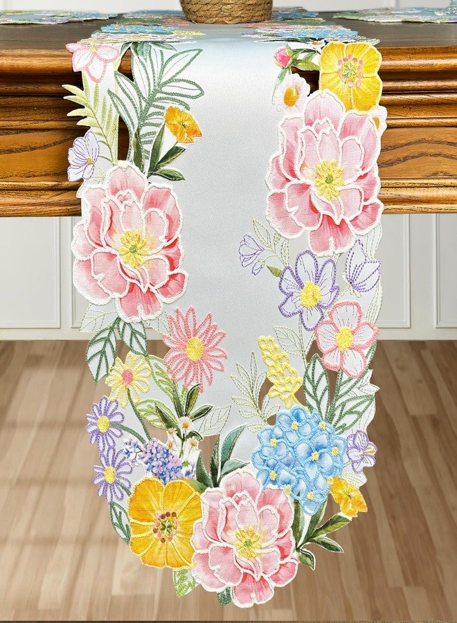 KEVA Floral Spring Table Runner 72inches Long, Flower Cutwork Embroidered Table Runner 13inch x 72inch, Easter Seasonal Spring Table Decorations for Kitchen Dining Table - Image 2