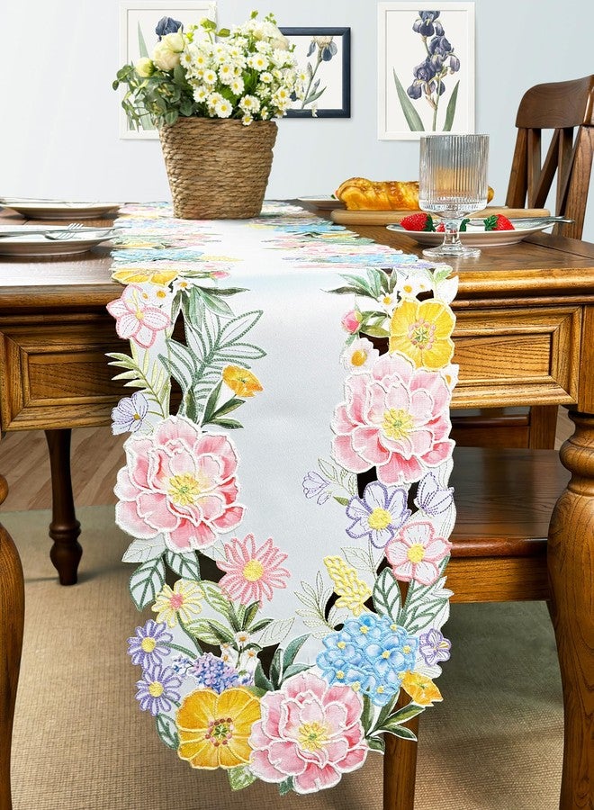 KEVA Floral Spring Table Runner 72inches Long, Flower Cutwork Embroidered Table Runner 13inch x 72inch, Easter Seasonal Spring Table Decorations for Kitchen Dining Table - Image 4