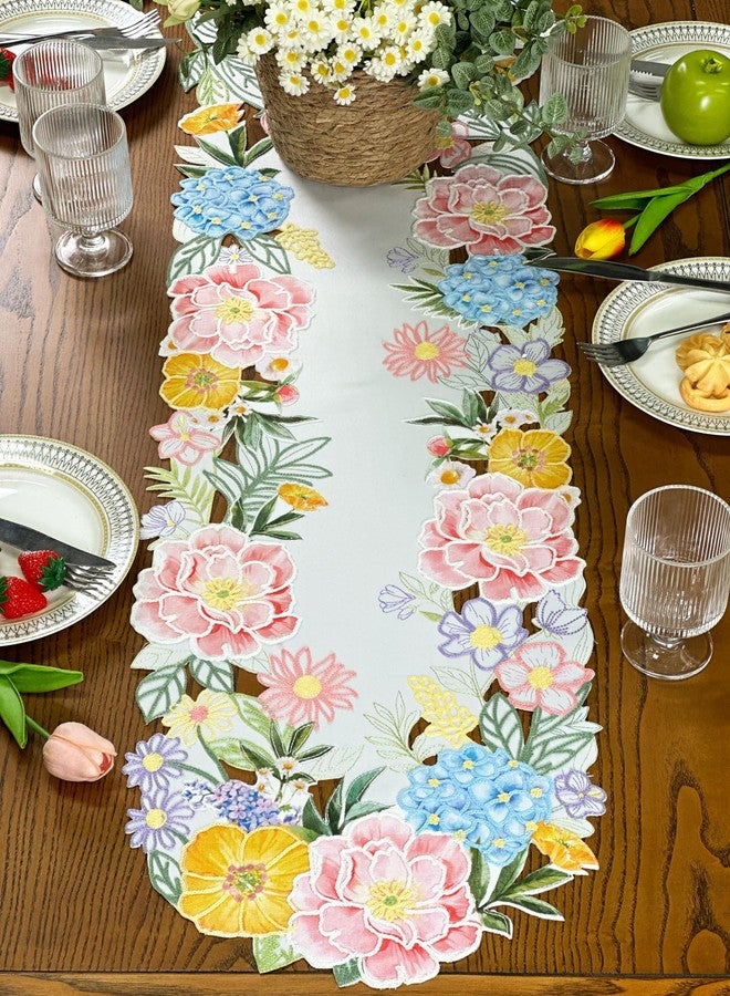 KEVA Floral Spring Table Runner 72inches Long, Flower Cutwork Embroidered Table Runner 13inch x 72inch, Easter Seasonal Spring Table Decorations for Kitchen Dining Table - Image 3