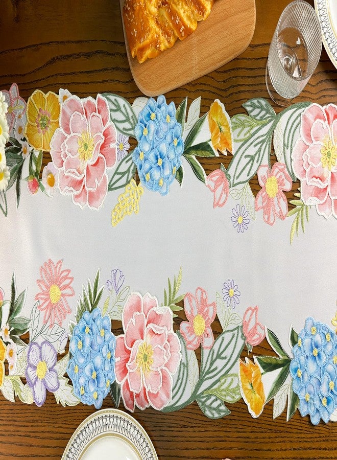 KEVA Floral Spring Table Runner 72inches Long, Flower Cutwork Embroidered Table Runner 13inch x 72inch, Easter Seasonal Spring Table Decorations for Kitchen Dining Table - Image 5