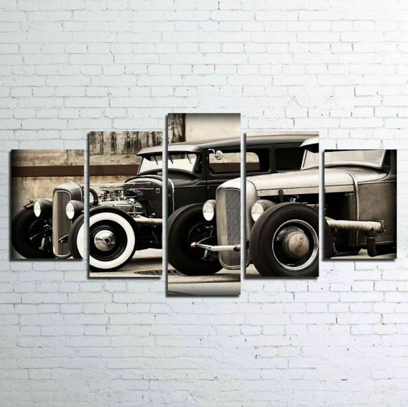 5 Canvas Wall Art Vintage Cars Poster 5 Piece Canvas Art Living Room Wall Decor Home Decore Canvas Pictures Wall Decor For Bedrooms Stretched And Framed 60x32inch