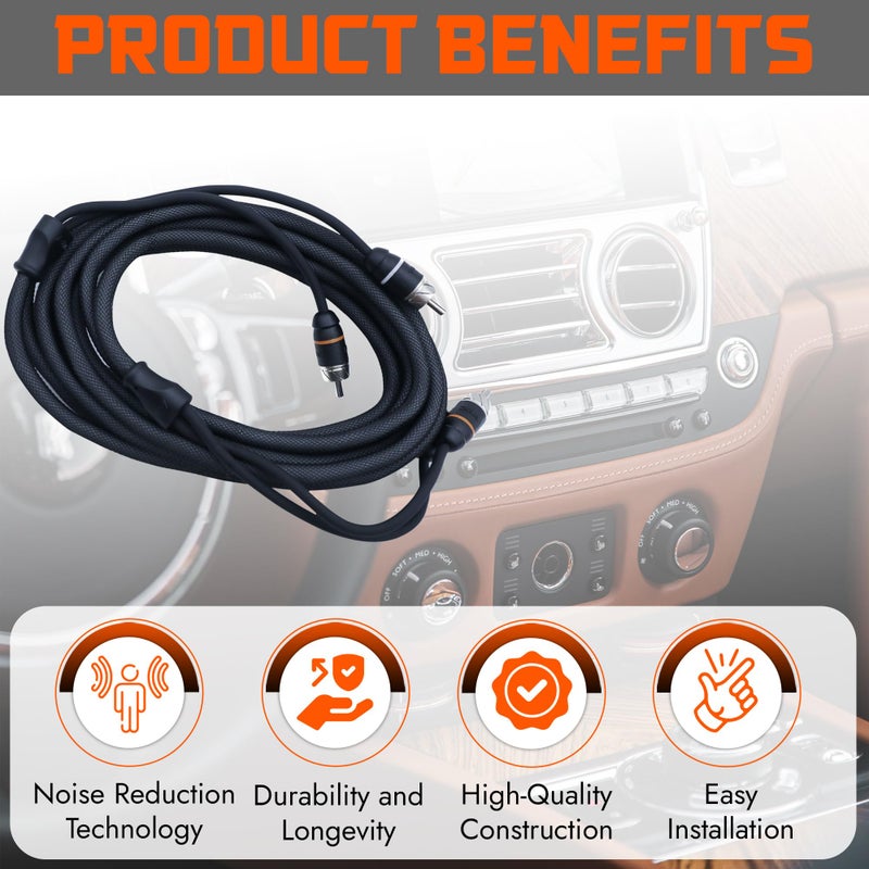Elite Audio Premium Series 12ft. 2-Channel Car Audio RCA Cable â€“ Double Shielded, Oxygen Free Copper, Noise Reducing Audio Cable for Amplifiers, Subwoofers, Speakers, and Processors â€“ PRM12 - Image 5