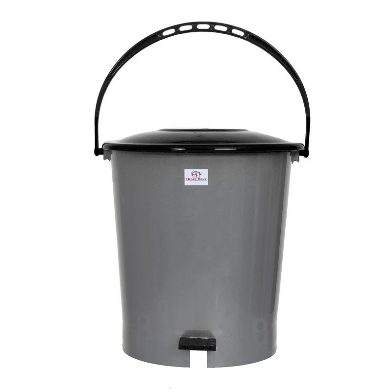Kuber Industries Heart Home Plastic Pedal DustbinWastebin With Handle 5 Liter Grey Black47HH01017 - Image 1