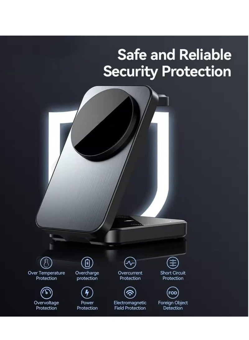Beauenty 2025 Upgraded 3 in 1 Magnetic Wireless Charger Stand, Foldable Fast Wireless Charging Station，magsafe charger Compatible for iPhone 16/15/14/13/12 Series, Apple Watch  AirPods – Travel Charger Dock - Image 1