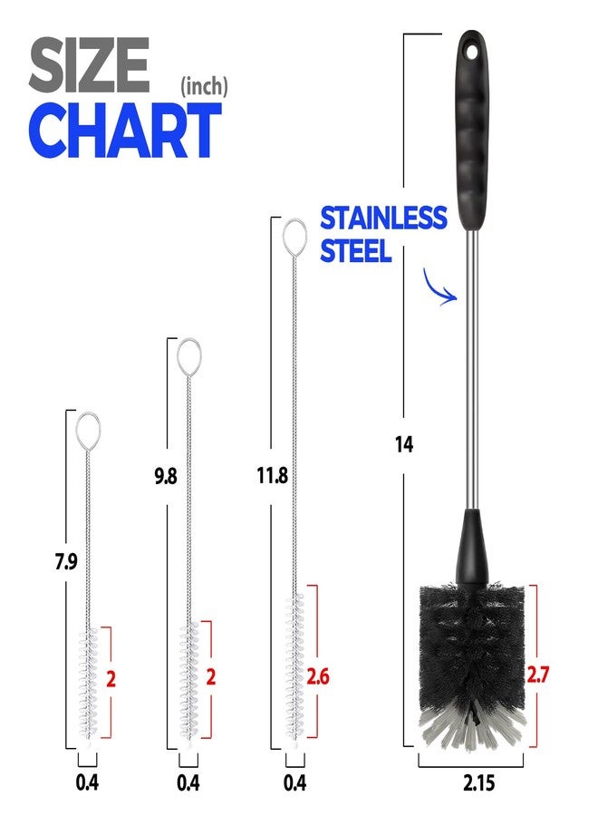 Holikme Bottle Brush Cleaner Set, 14" Long Handle Stainless Steel Bottle Cleaner Brush, 3 Straw Cleaner Brush, Bottle Cleaning Brush for Water Bottle, Cups, Abrasive Wheel Brushes, Straws Black - Image 5