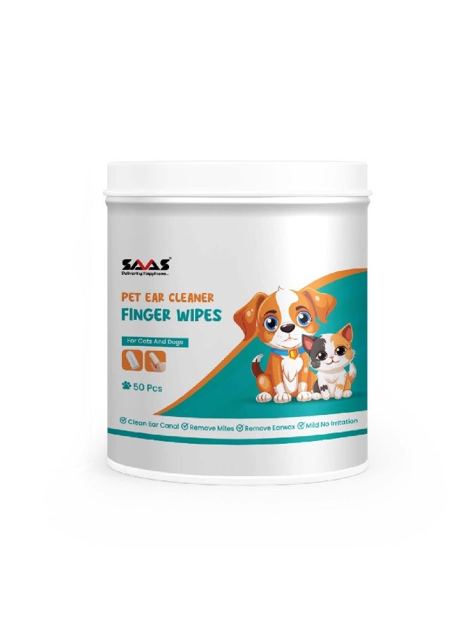 Saas Pet Ear Cleaner Finger Wipes (50 pcs) – Gentle Ear Hygiene Wipes for Dogs & Cats, Disposable Cleaning Finger Pads - Image 1