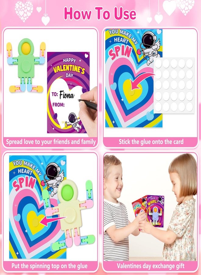 LACCHOUFEE 28PackValentinesDayGiftsforKidsValentinesDayCardswithAstronautShapedFingerSpinnerPOPToysforKids - Image 4