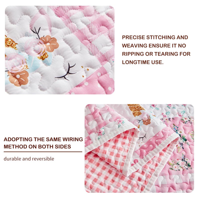 Joyreap Twin Size Quilt Set for Girls, Pink Butterflies n Flowers Patchwork Design, 2 Pieces Soft n Cozy Microfiber Quilt, Bedspread Bed Cover for All Season- 68x88 inches - Image 4