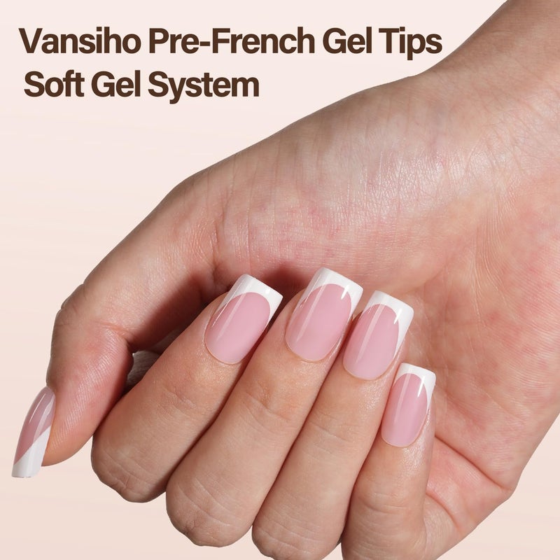 VANSIHO 150Pcs French Gel Nails, Vansiho French Tip Press on Nails Pink, Short Square Soft Gel Nails, Acrylic Fake Nails for Nail Art DIY 15 Sizes - Image 2