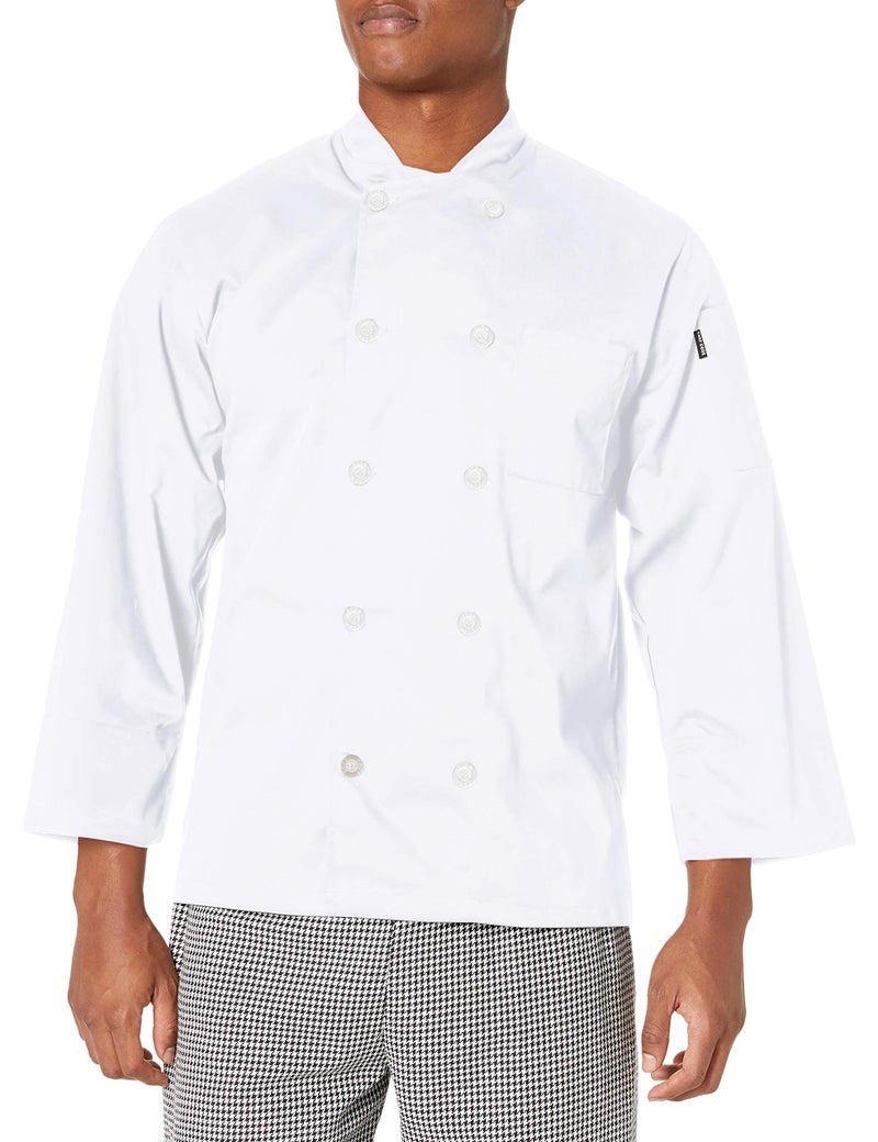 Chef Code Men's Basic Pearl Button Long Sleeve Chef Coat, White, Small - Image 1