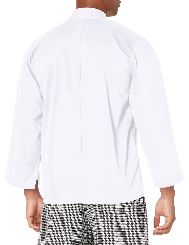 Chef Code Men's Basic Pearl Button Long Sleeve Chef Coat, White, Small - Image 2